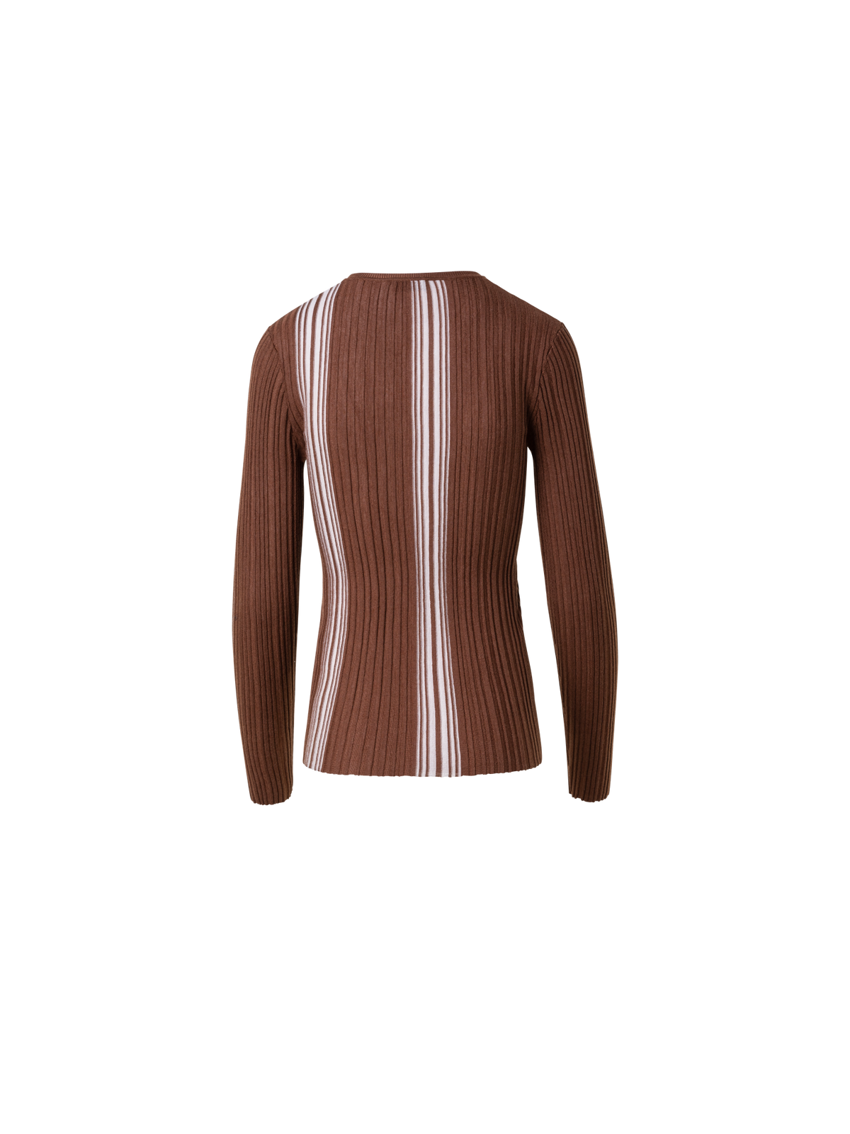 Designer Wool Silk Ribbed Sweater with Irregular Stripes - brown - multicolor