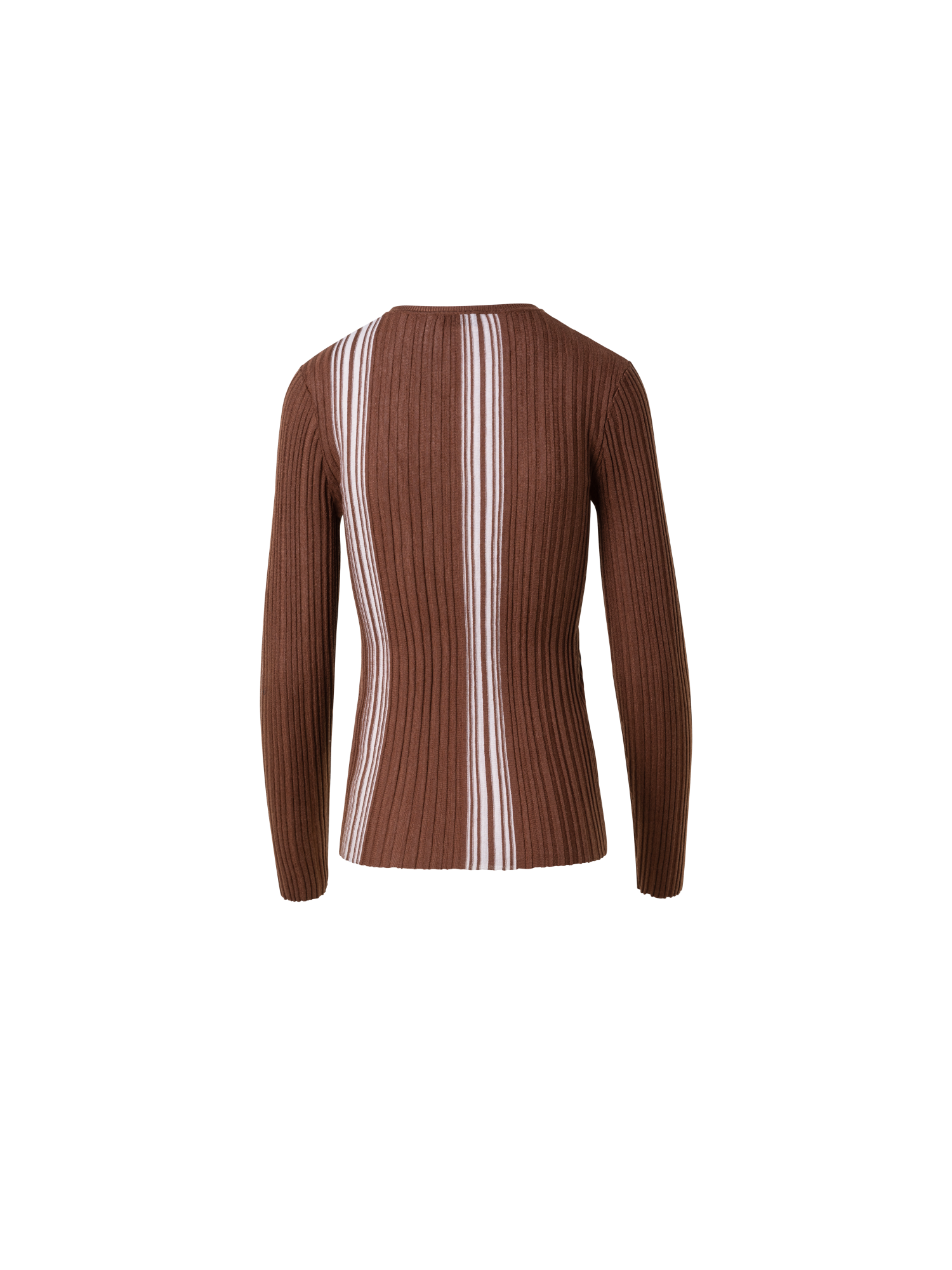 Designer Wool Silk Ribbed Sweater with Irregular Stripes - brown - multicolor