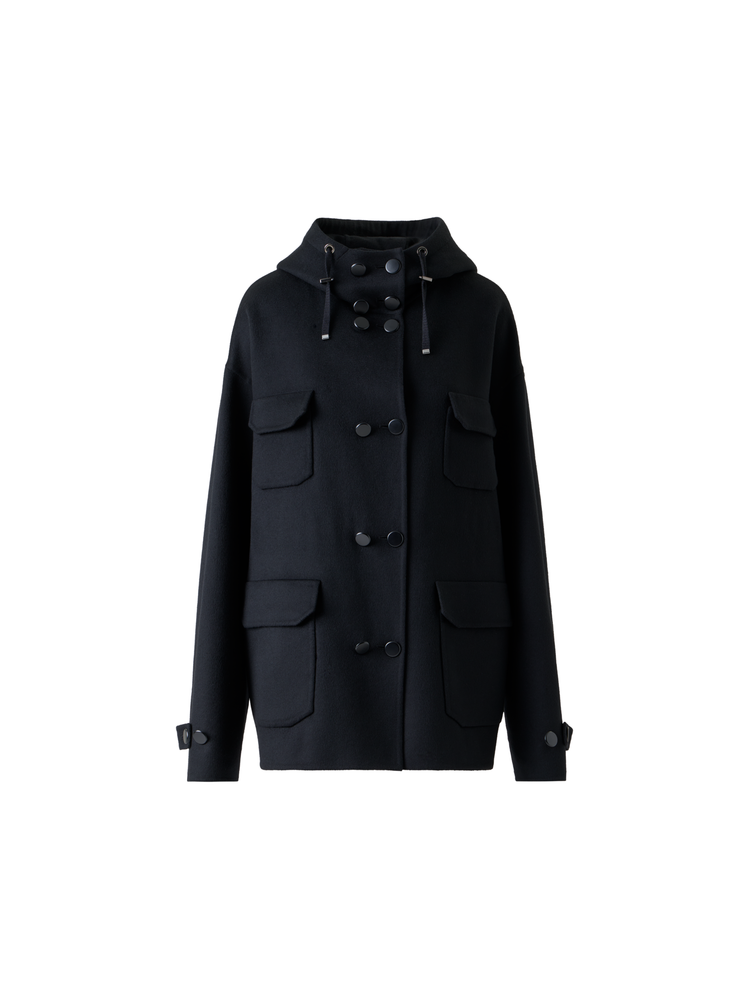 Designer Double-Breasted Cashmere Double-Face Parka - black - neutral