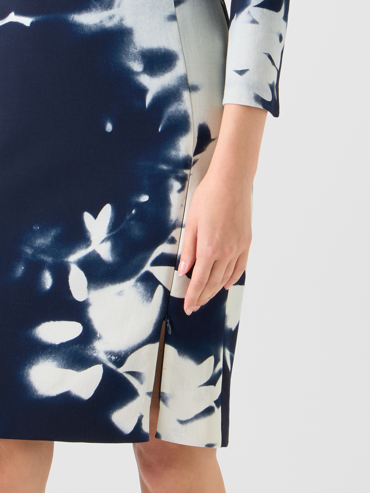 Designer Short Wool Mock Neck Dress in Wildflower Print - neutral - navy - blue - multicolor #editorial