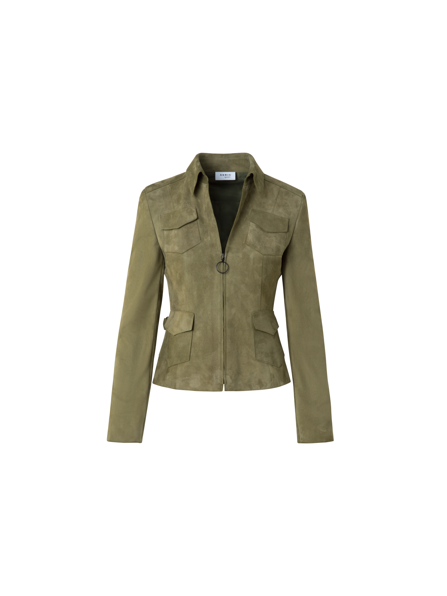 Designer Fitted Suede Utility Jacket - neutral - green