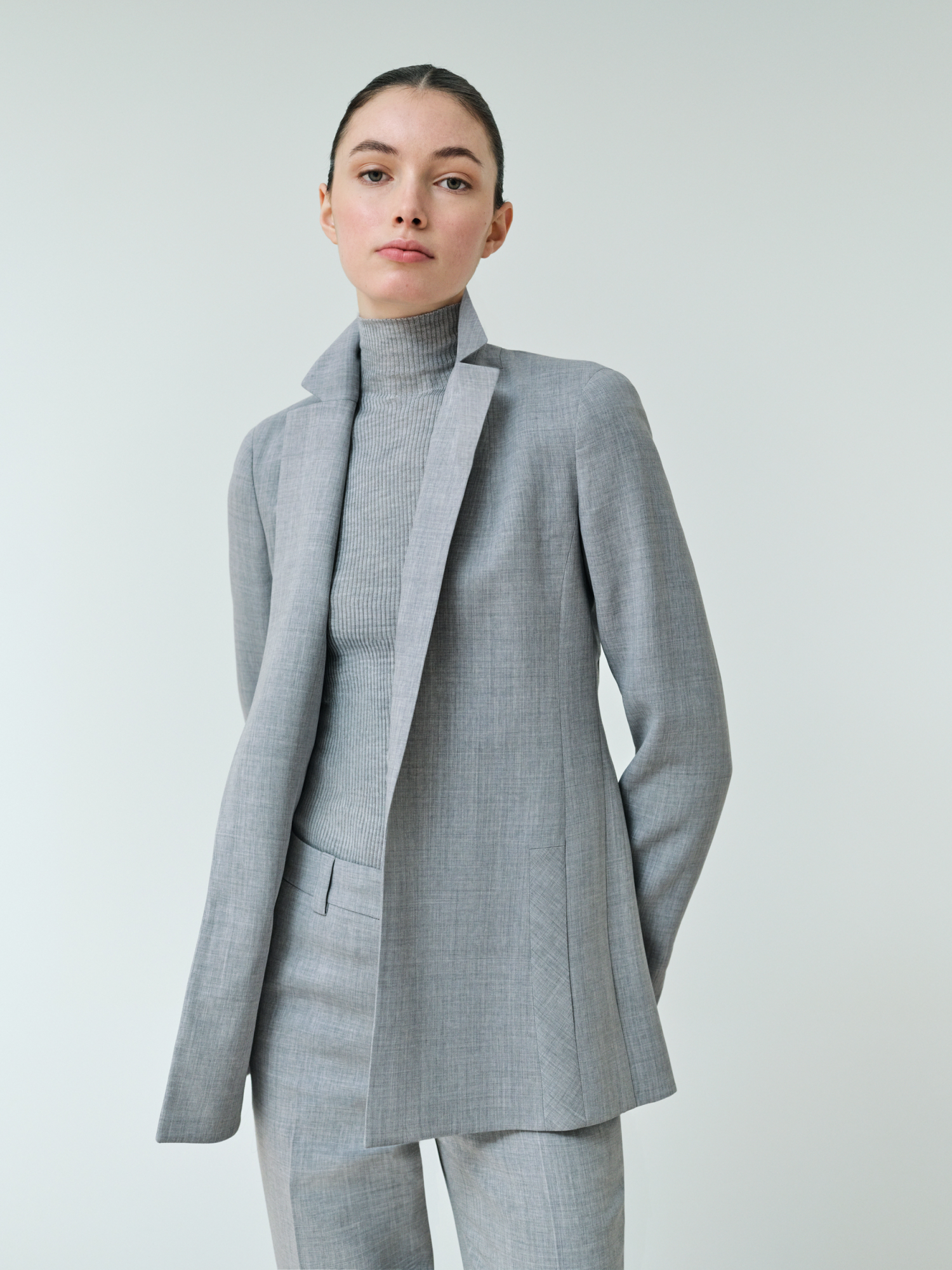 Designer Wool Double-Face Blazer with Elongated Lapel - grey 