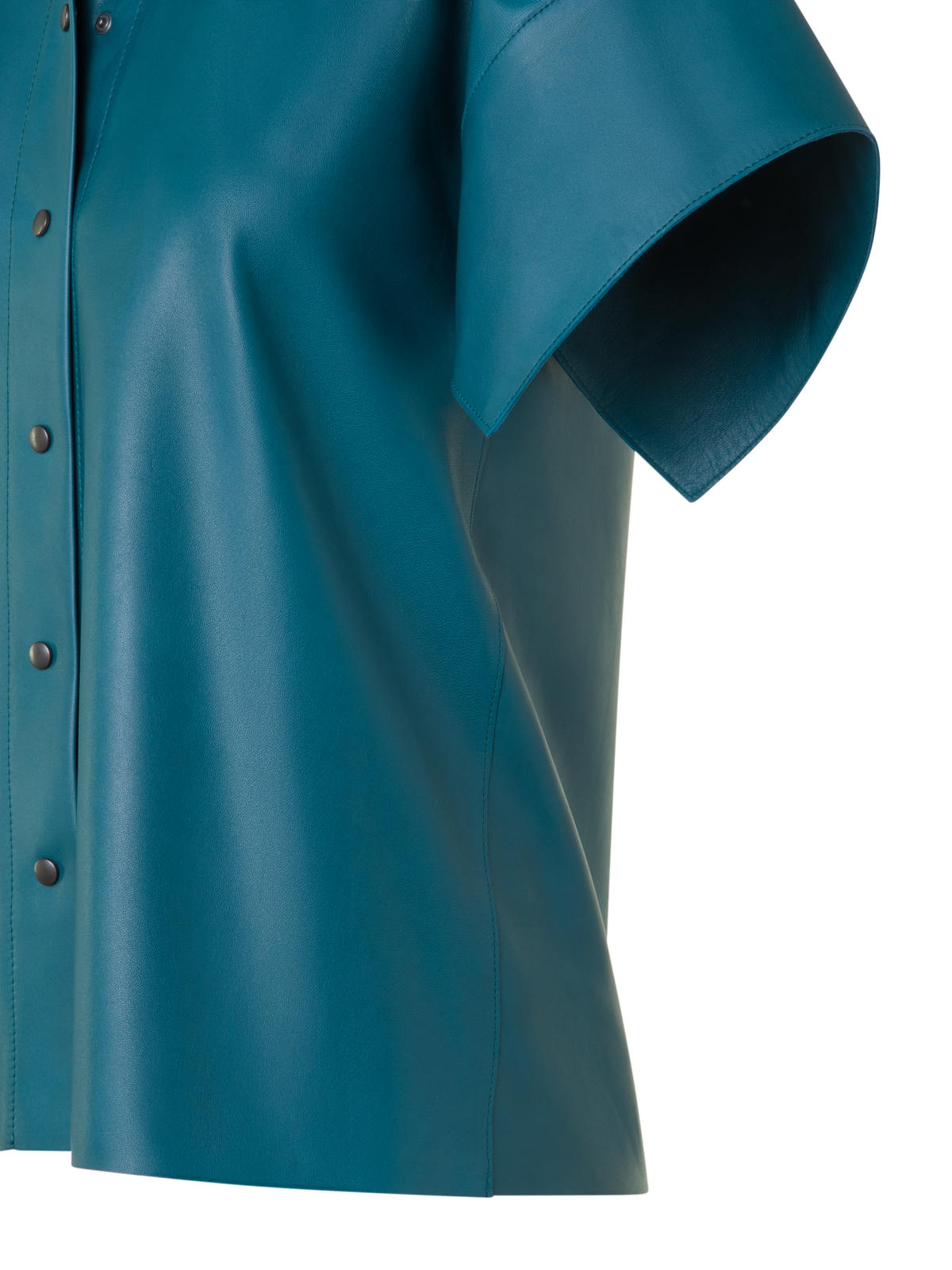 Designer Leather Blouse with Short Kimono Sleeves - green