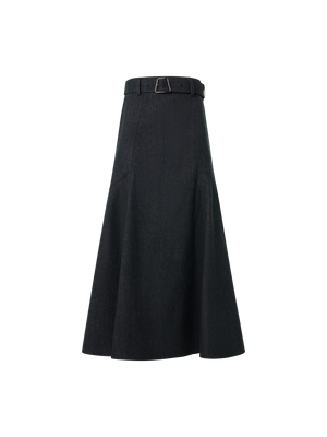 Designer Denim A-line Midi Skirt - black