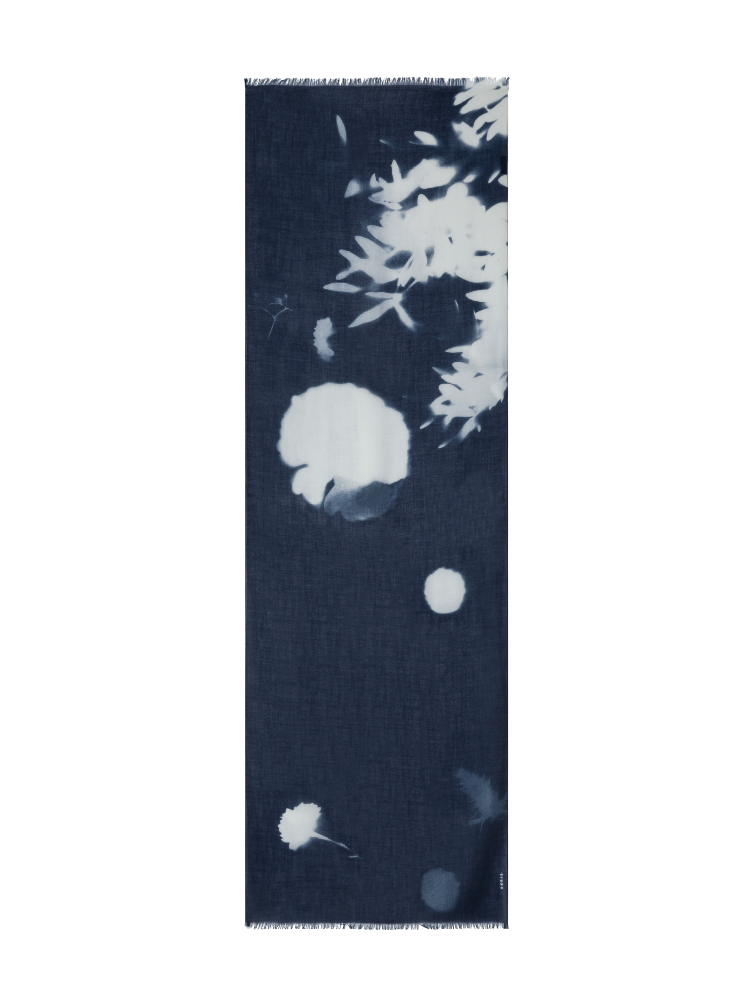Designer Cashmere Scarf in Wildflower Print - navy - blue - multicolor - neutral
