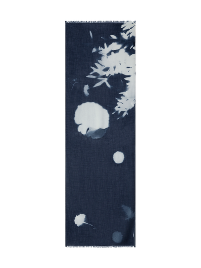 Designer Cashmere Scarf in Wildflower Print - navy - blue - multicolor - neutral