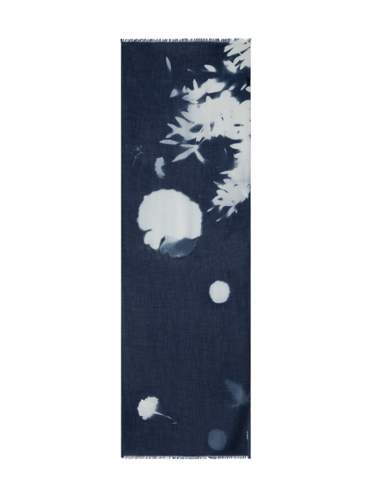 Designer Cashmere Scarf in Wildflower Print - navy - blue - multicolor - neutral