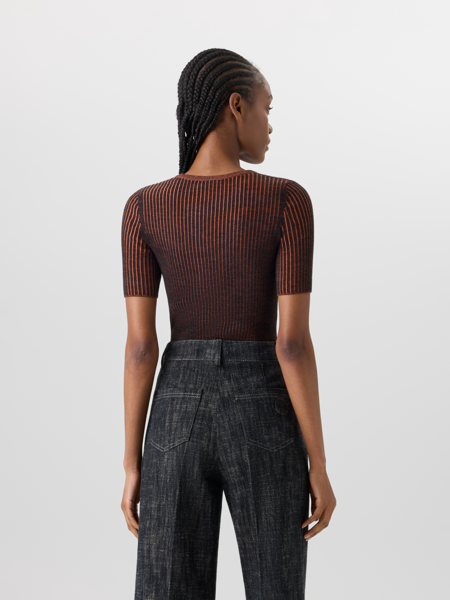 Designer Short-Sleeve Merino Wool Knit Sweater - multicolor 