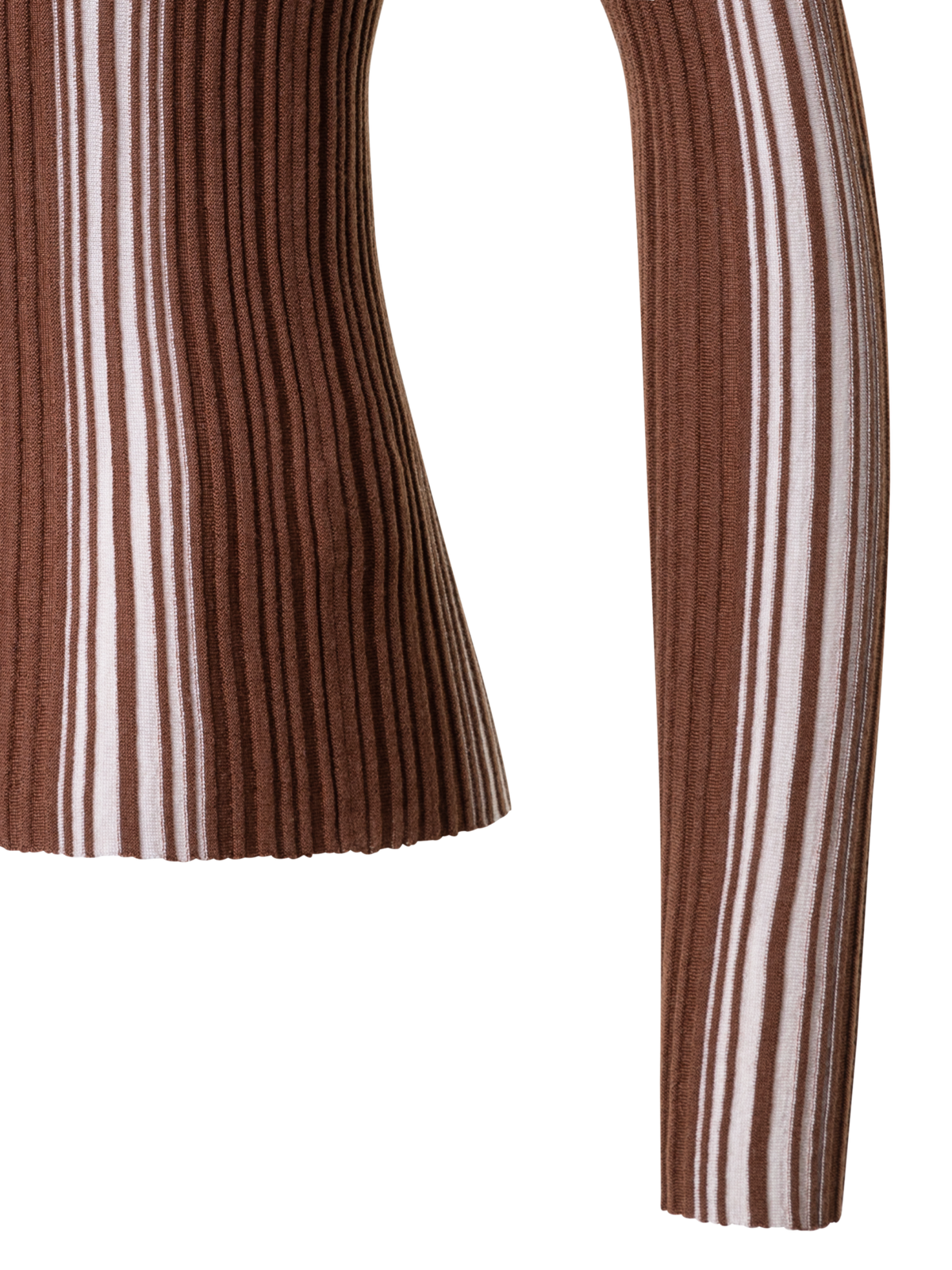 Designer Wool Silk Ribbed Sweater with Irregular Stripes - brown - multicolor