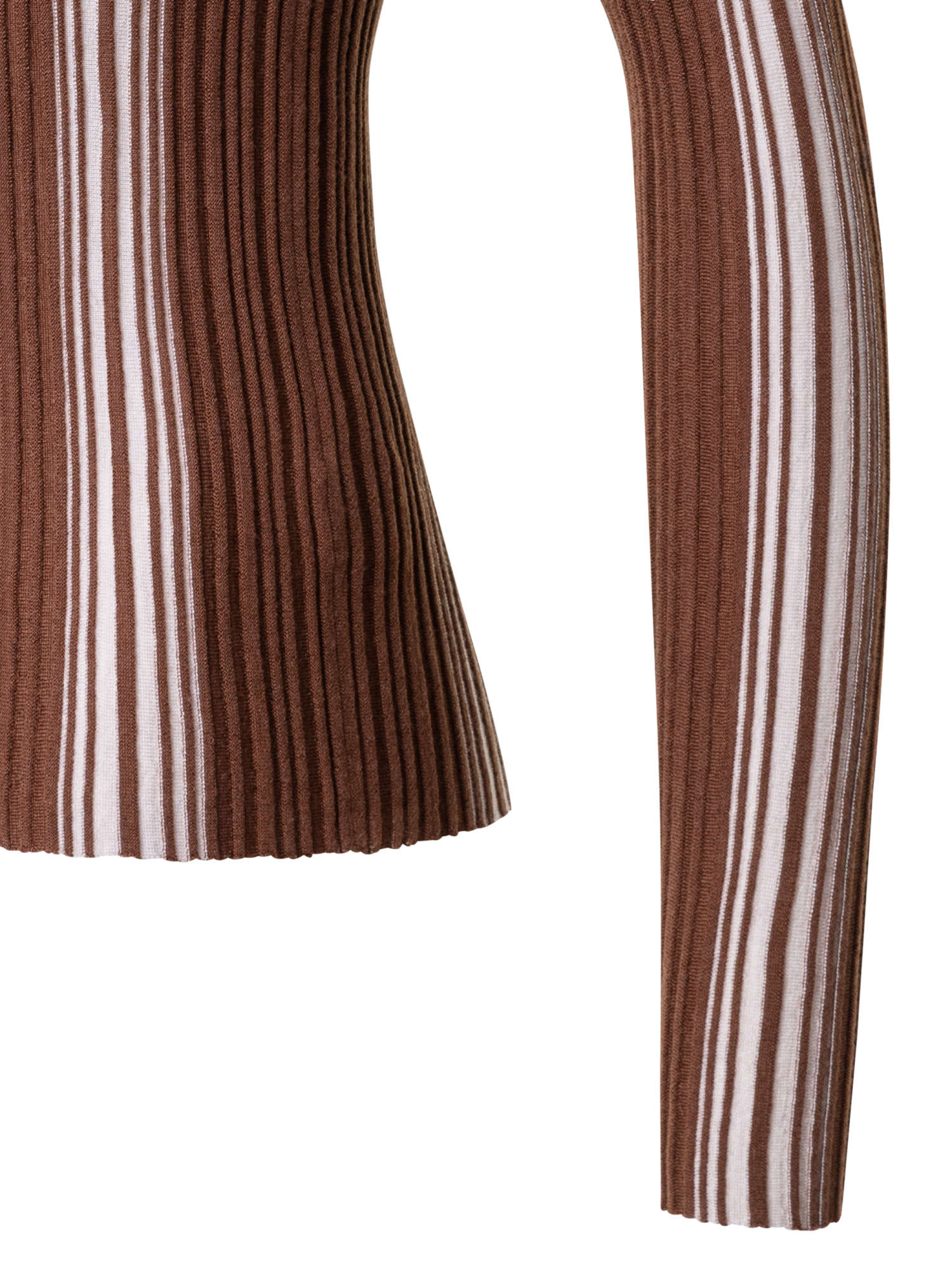 Designer Wool Silk Ribbed Sweater with Irregular Stripes - brown - multicolor
