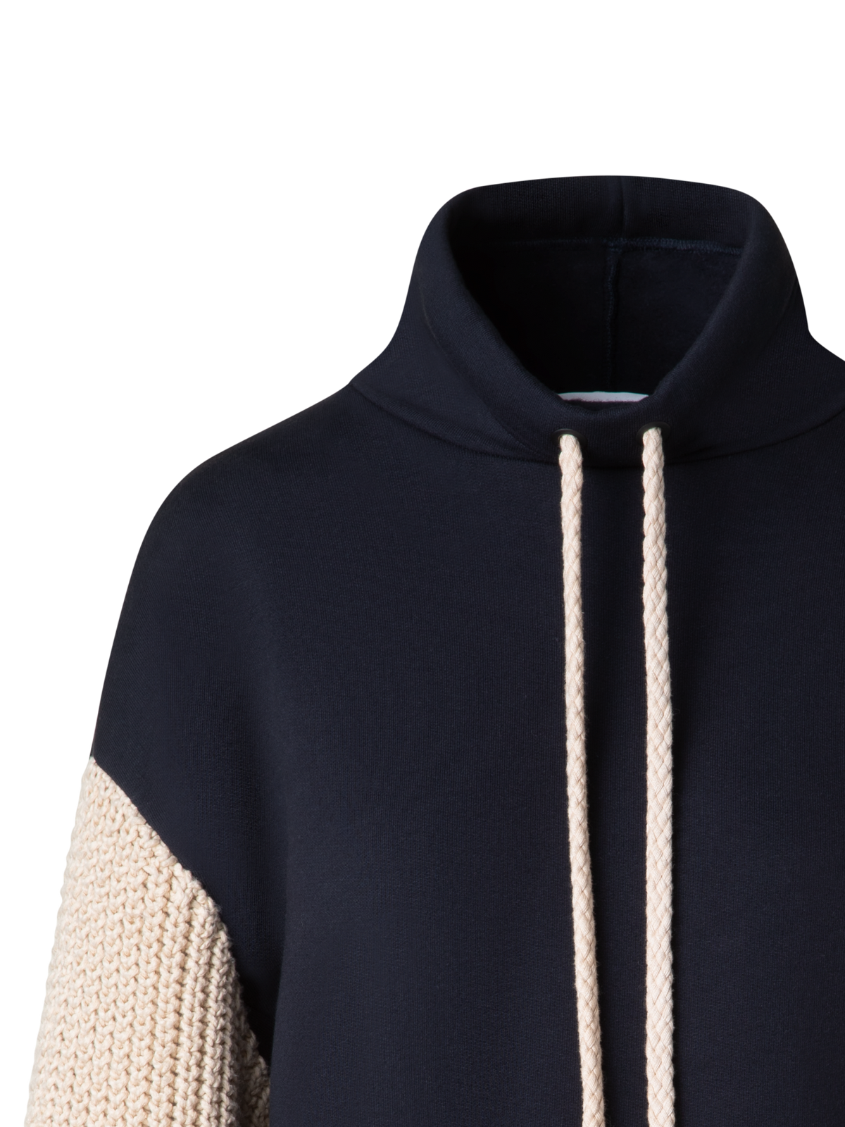 Designer Jersey Hoodie with Knit Sleeves - navy - blue - multicolor - beige