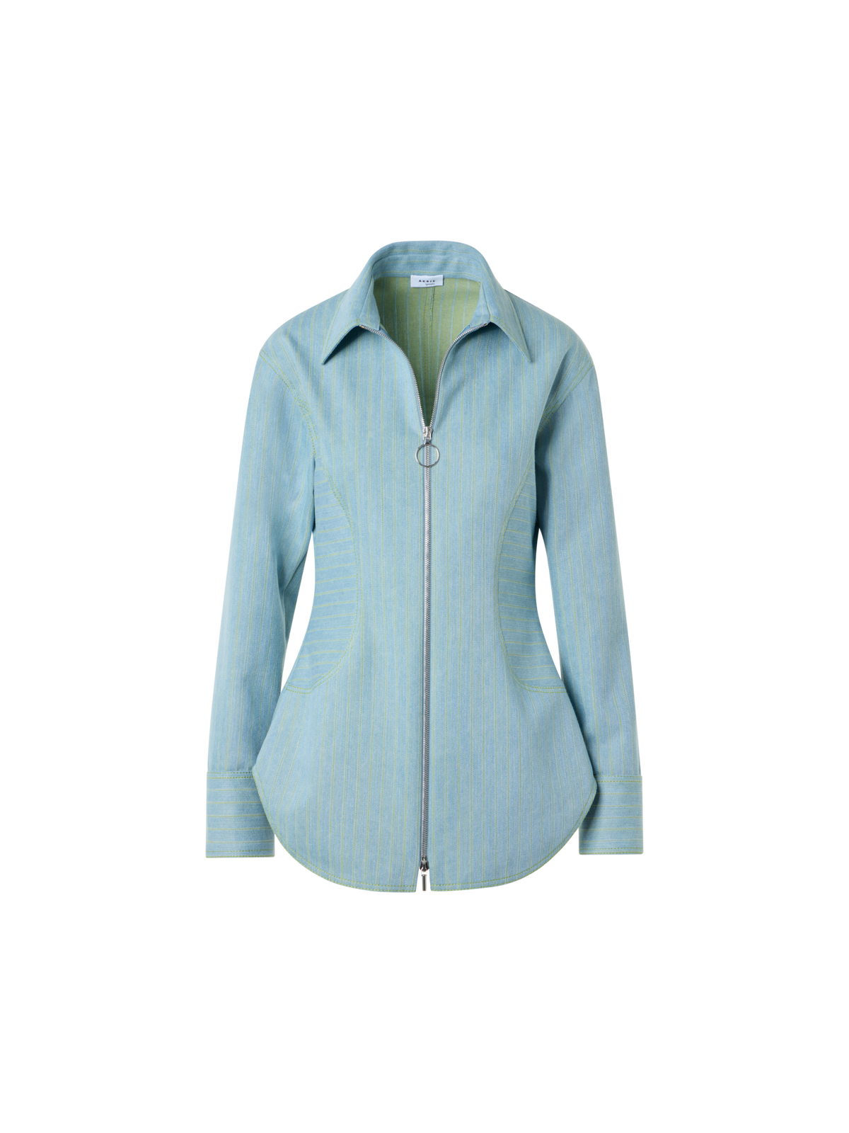 Designer Pinstripe Denim Fitted Blouse - pastel - blue