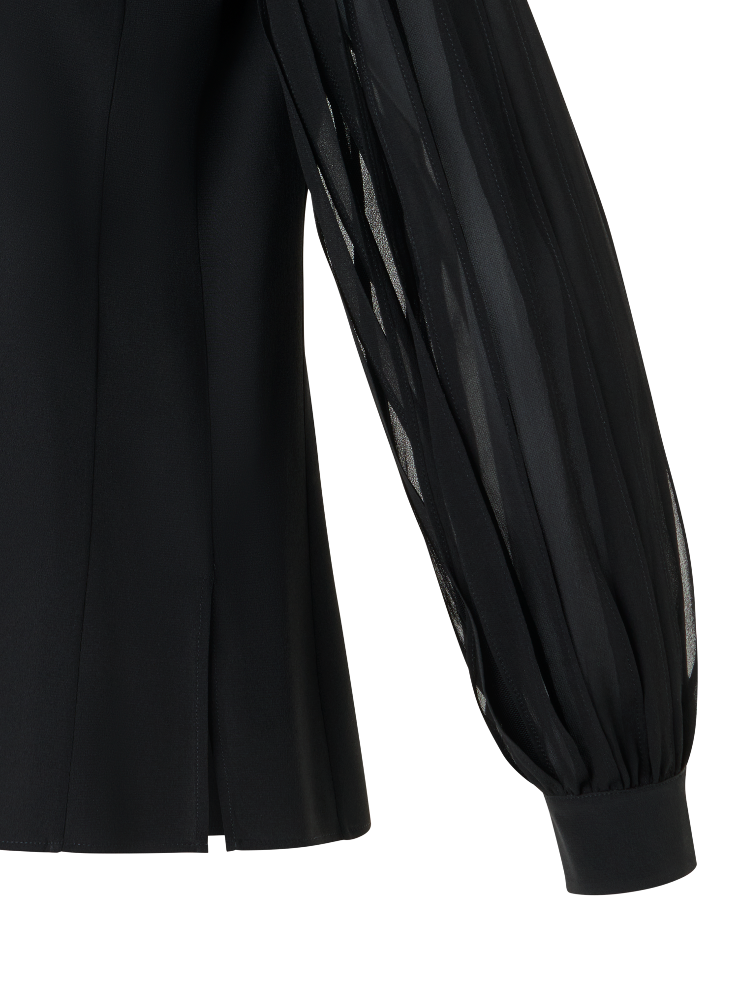 Designer Silk Blouse with Ribbon Sleeves - black - neutral