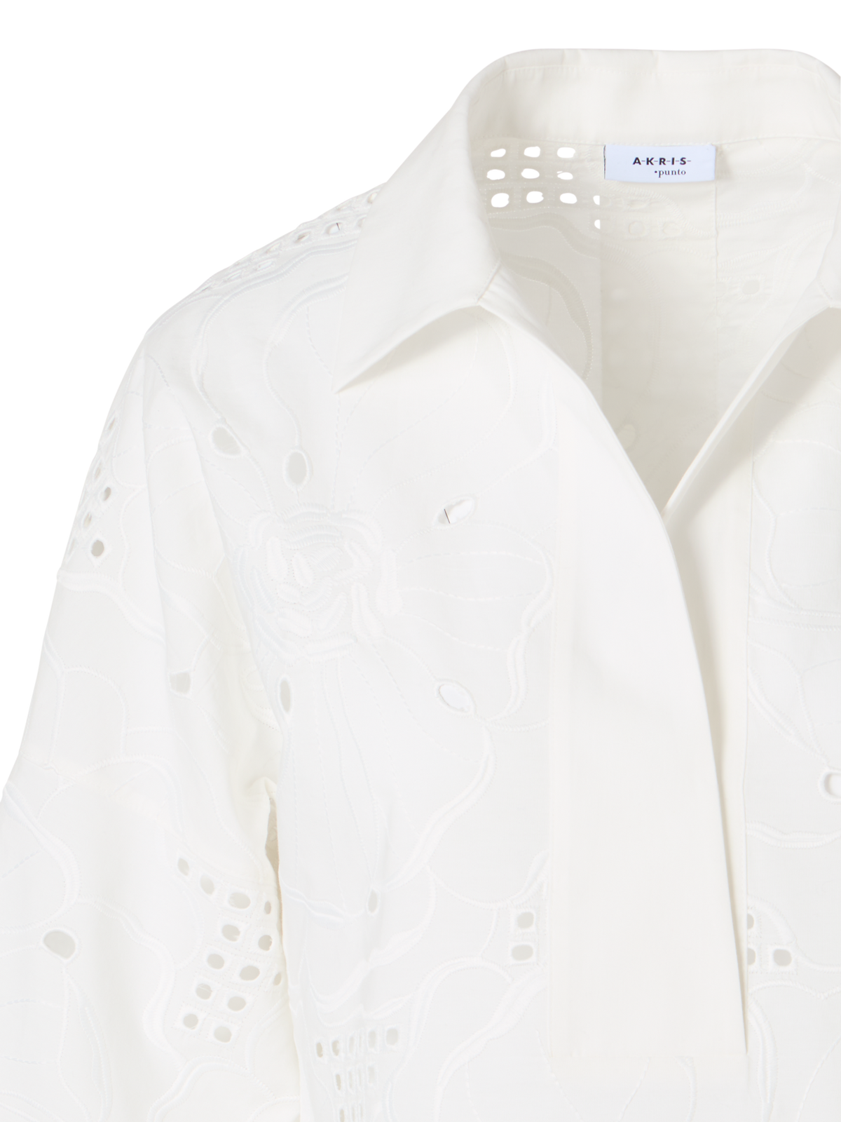 Designer 3/4-Sleeve Flower Eyelet Blouse - white