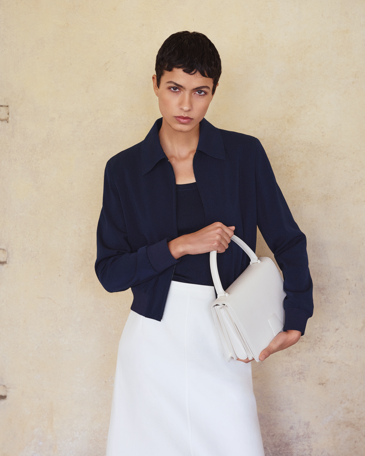 Designer A-Line Skirt in Cotton Silk Double-Face - neutral - ecru - white #editorial