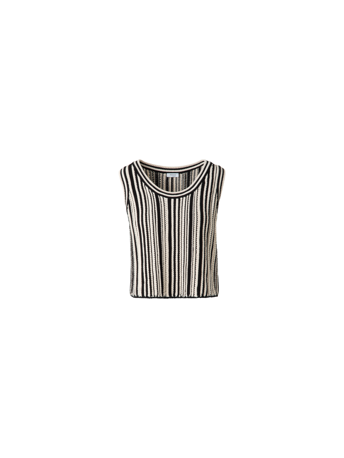 Designer Cropped Chunky Knit Top in Cotton - black - multicolor - beige