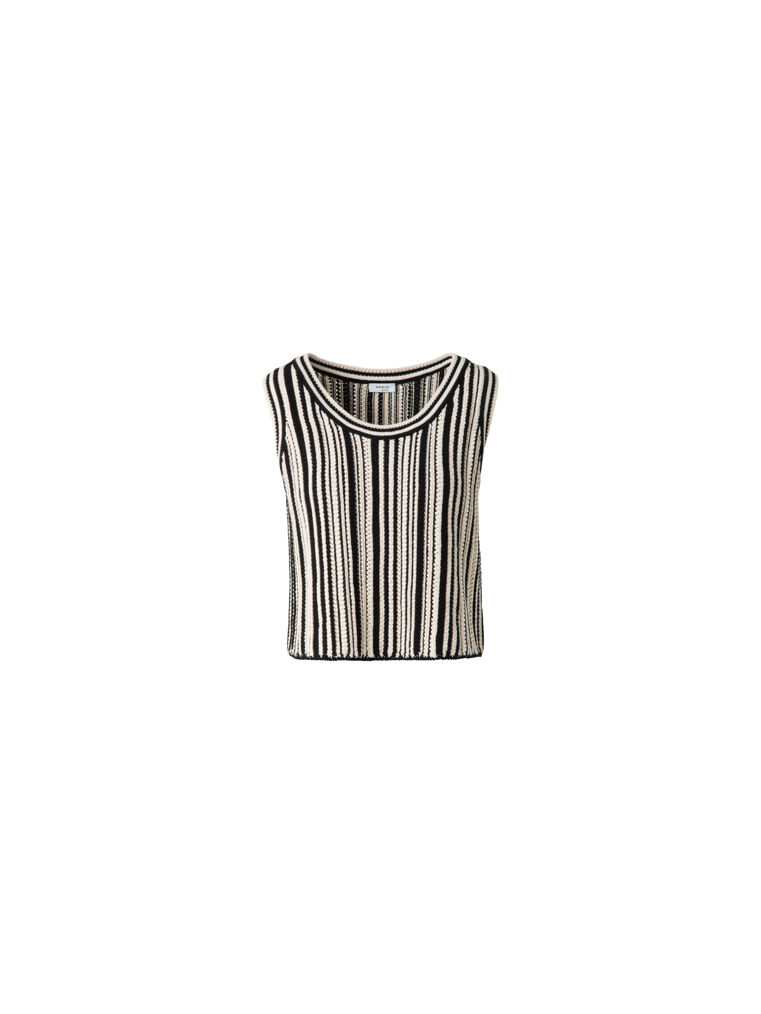 Designer Cropped Chunky Knit Top in Cotton - black - multicolor - beige