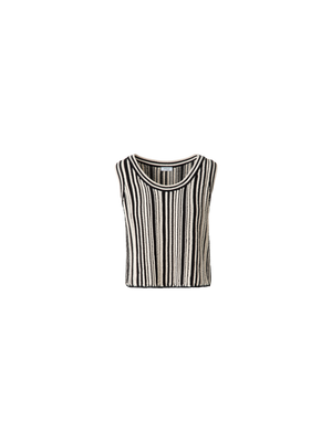Designer Cropped Chunky Knit Top in Cotton - black - multicolor - beige