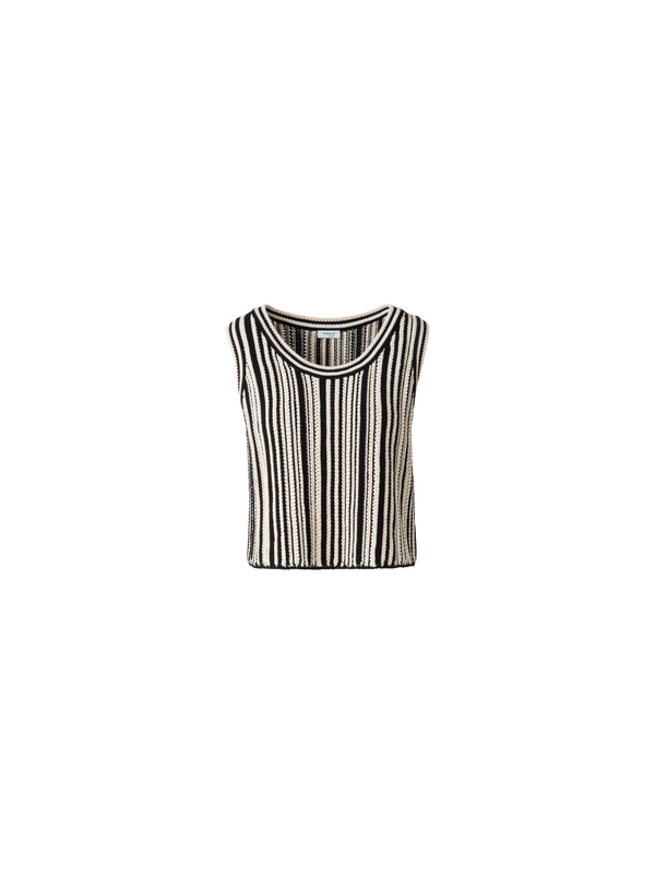 Designer Cropped Chunky Knit Top in Cotton - black - multicolor - beige