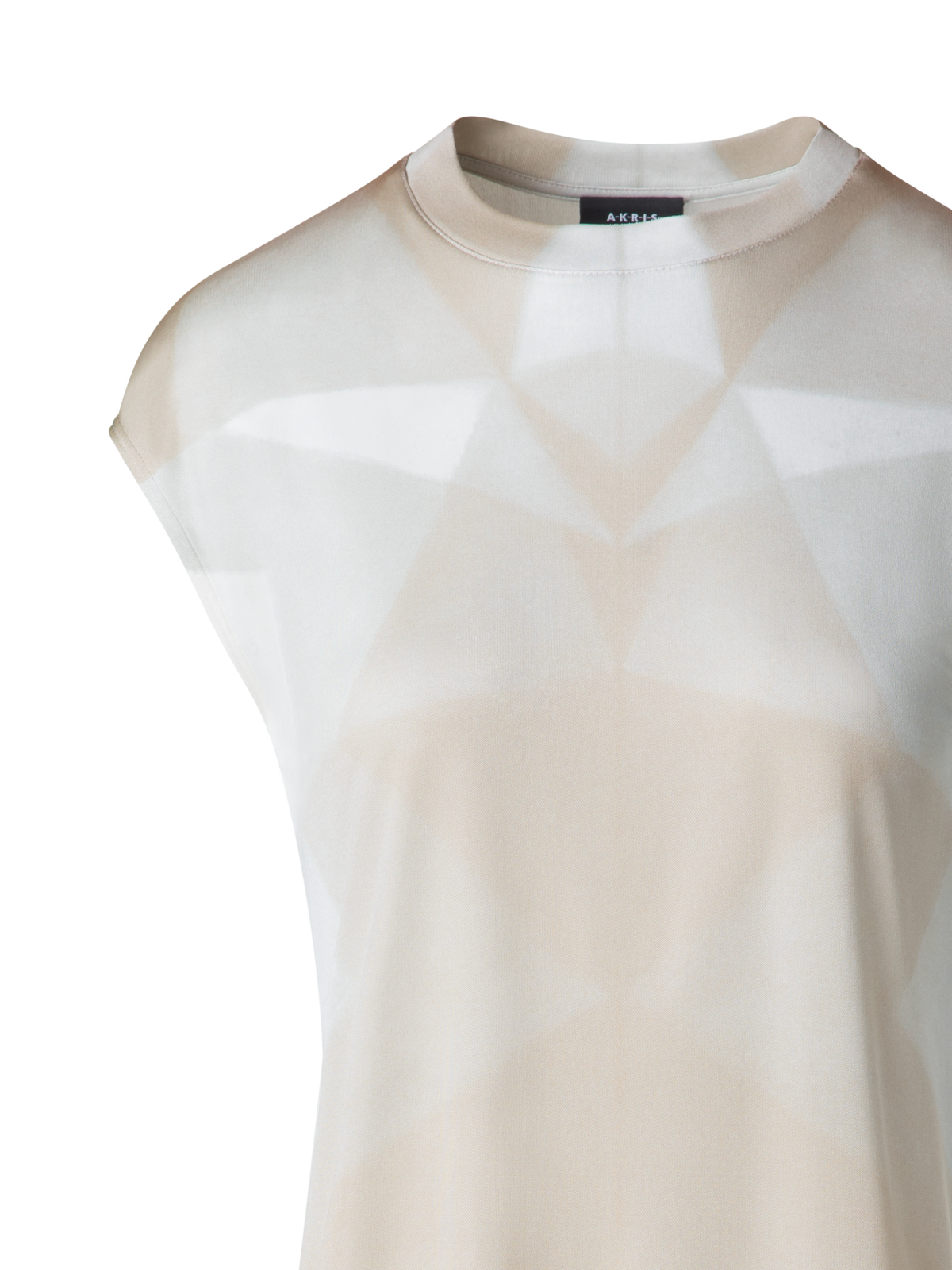 Designer Silk T-Shirt with Chiaroscuro Print - neutral - pastel - multicolor - beige