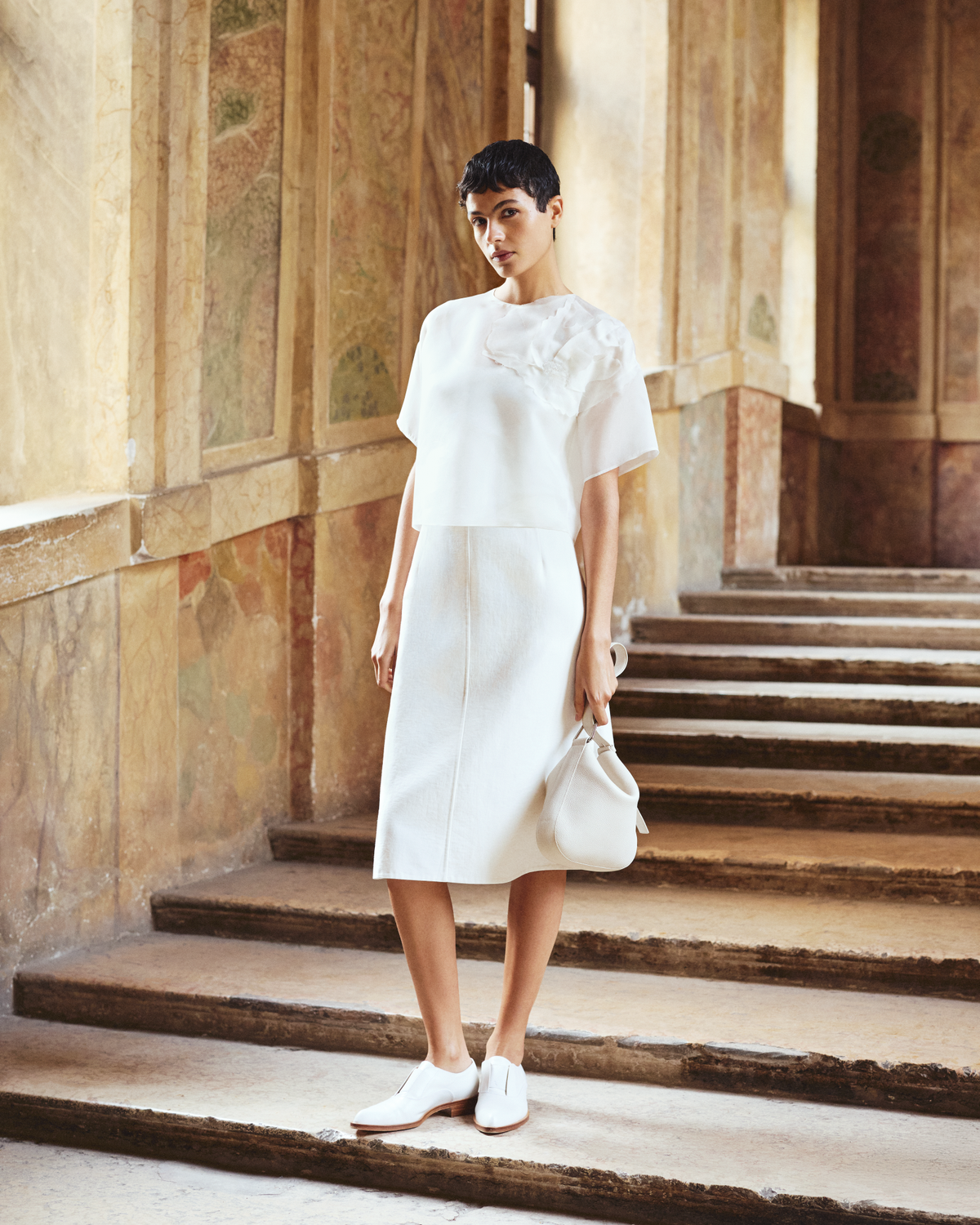 Designer A-Line Skirt in Cotton Silk Double-Face - neutral - ecru - white #editorial