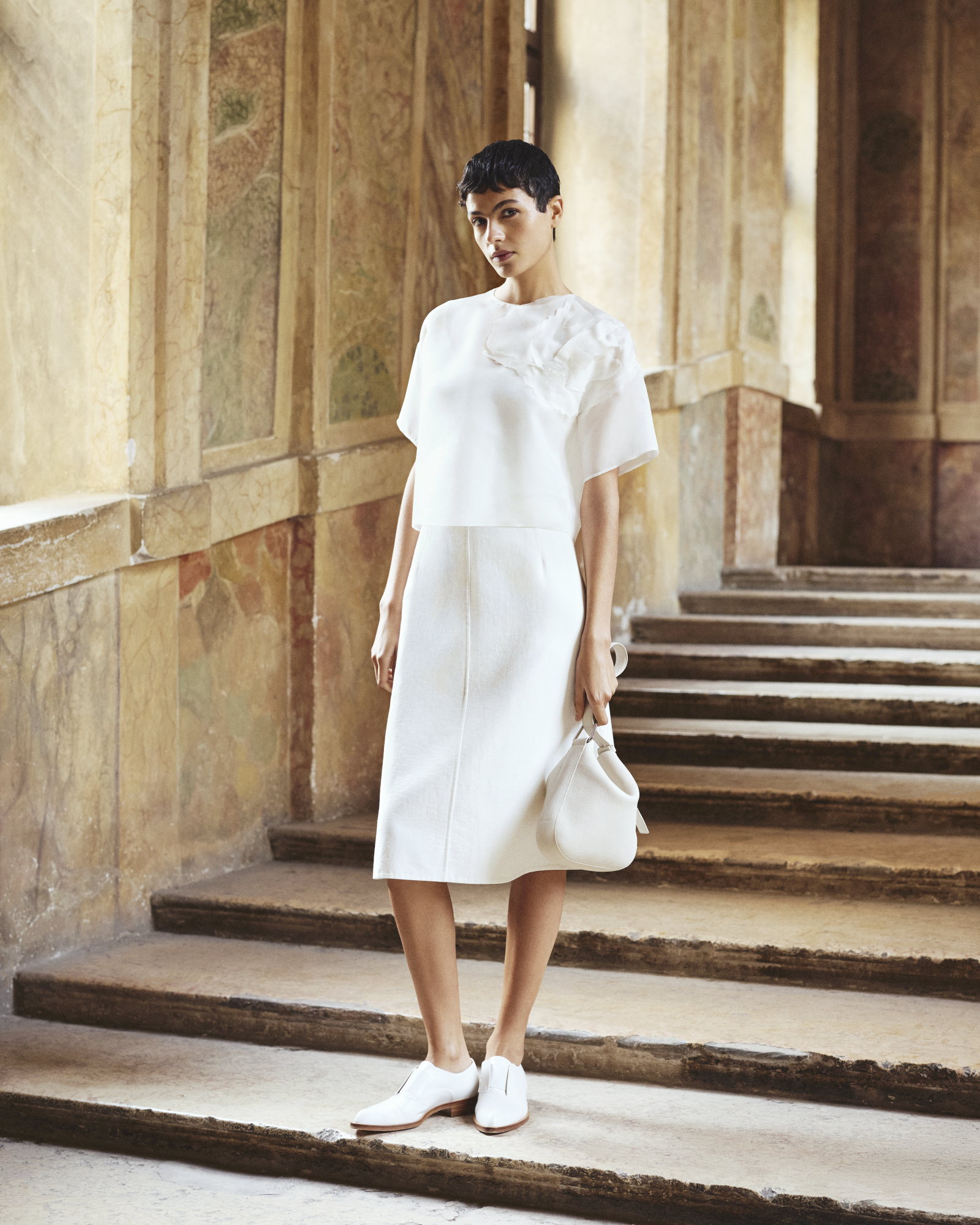 Designer A-Line Skirt in Cotton Silk Double-Face - neutral - ecru - white 