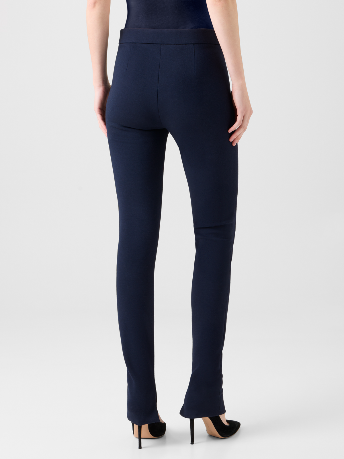 Designer Skinny Stretch Jersey Leggings with Slit - neutral - navy - blue #editorial