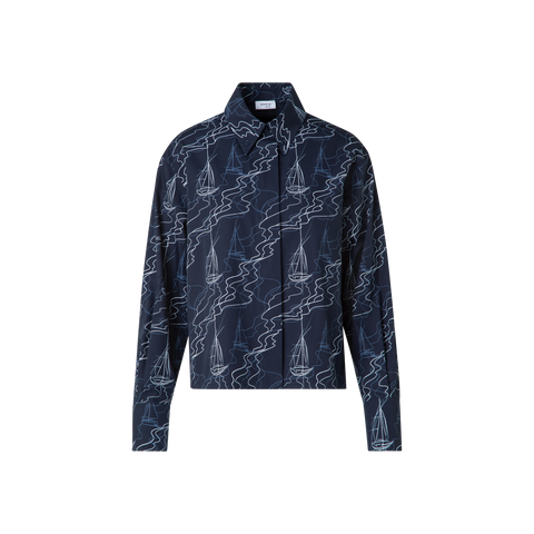 Boxy Blouse in Cotton with Sailboat Print