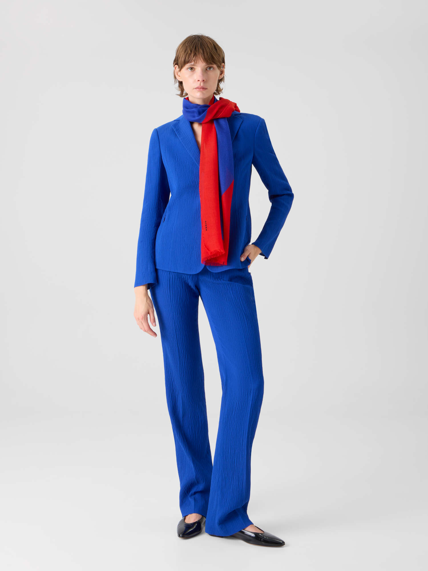 Designer Lavino Tailored Jacket in Structured Cotton Silk - blue 