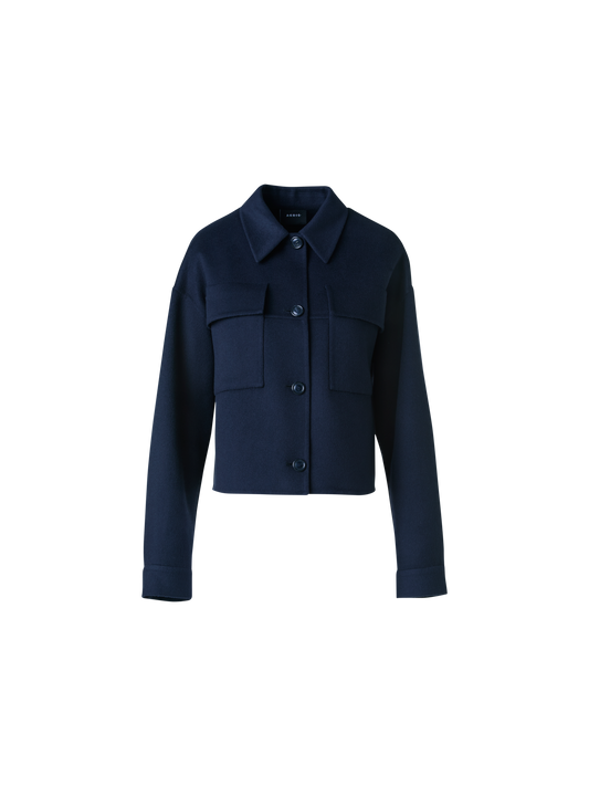 Designer Short Boxy Cashmere Double-Face Shirt Jacket - neutral - navy - blue