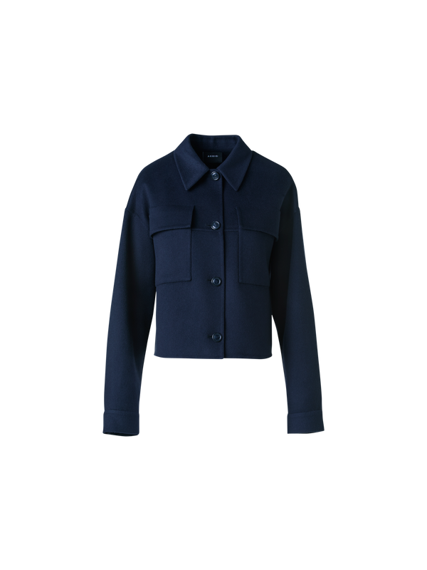 Designer Short Boxy Cashmere Double-Face Shirt Jacket - neutral - navy - blue