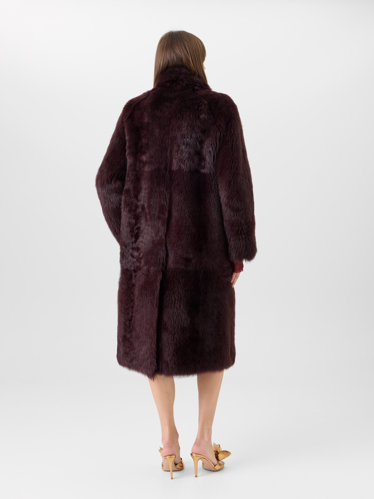 Designer Oversized Long Toscana Shearling Coat - red 