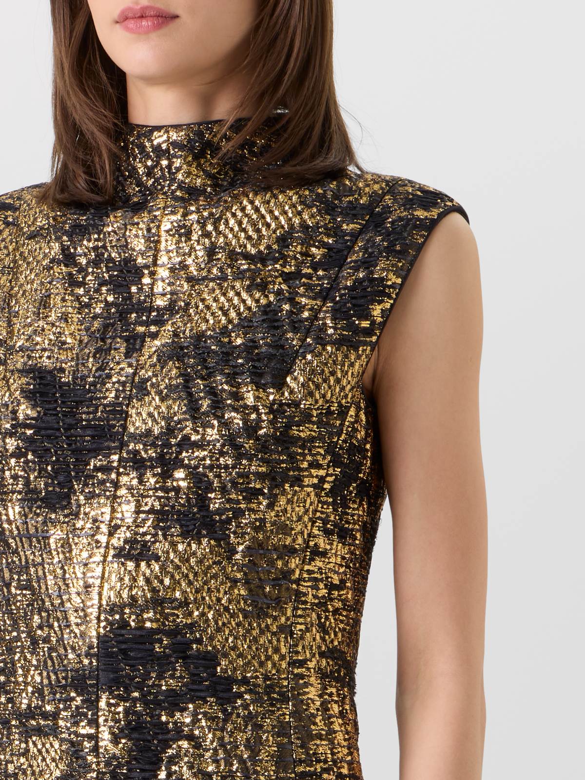 Designer Mini Dress in Fragmented Jacquard - multicolor - black - gold #editorial