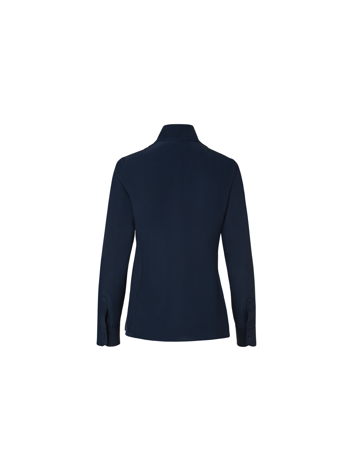 Designer Long Sleeve Silk Blouse with Stand-up Collar - navy - blue