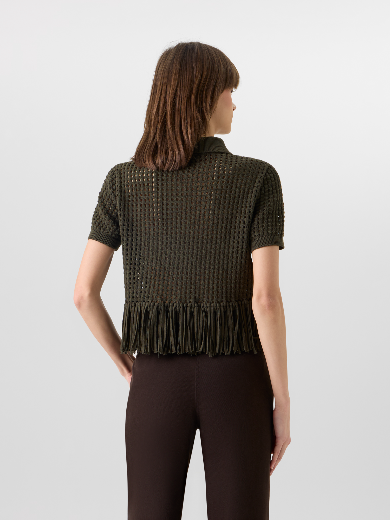 Designer Short-Sleeve Chunky Cotton Mesh Knit Cardigan - green 