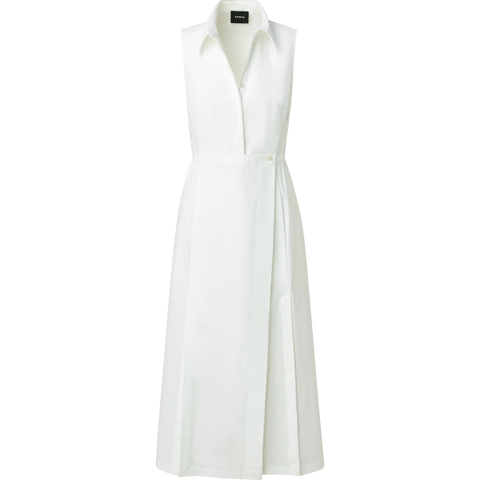 Ärmelloses Baumwoll Popeline Stretch Hemdblusenkleid mit Schürzendetail