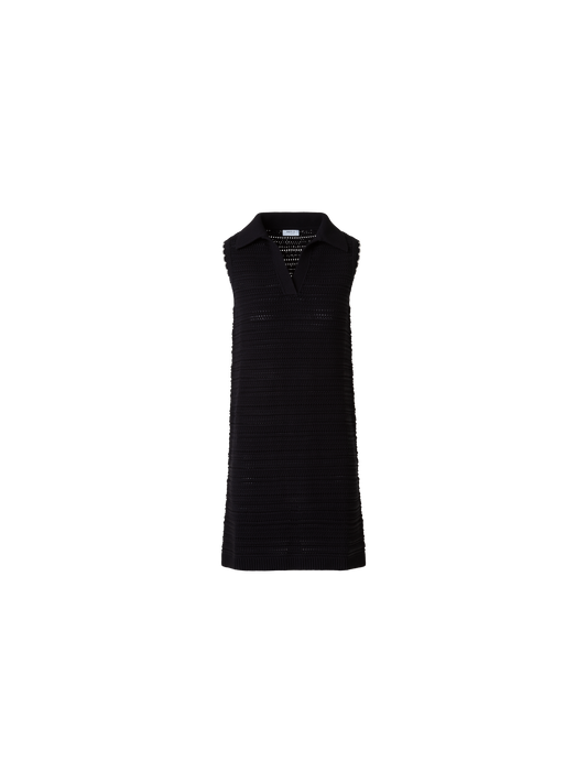 Designer Polo Knit Dress in Chunky Knit Cotton - black