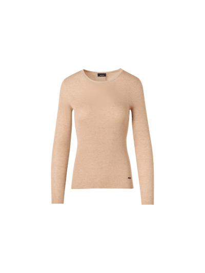 Designer Long-Sleeve Silk-Cotton Knit Sweater - beige