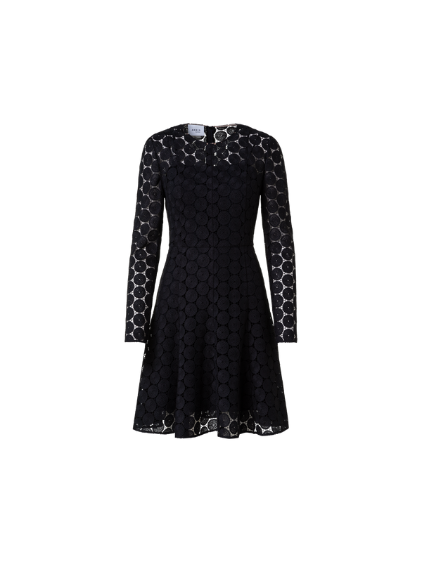 Designer Fit and Flare Dress in Dot Embroidery - black