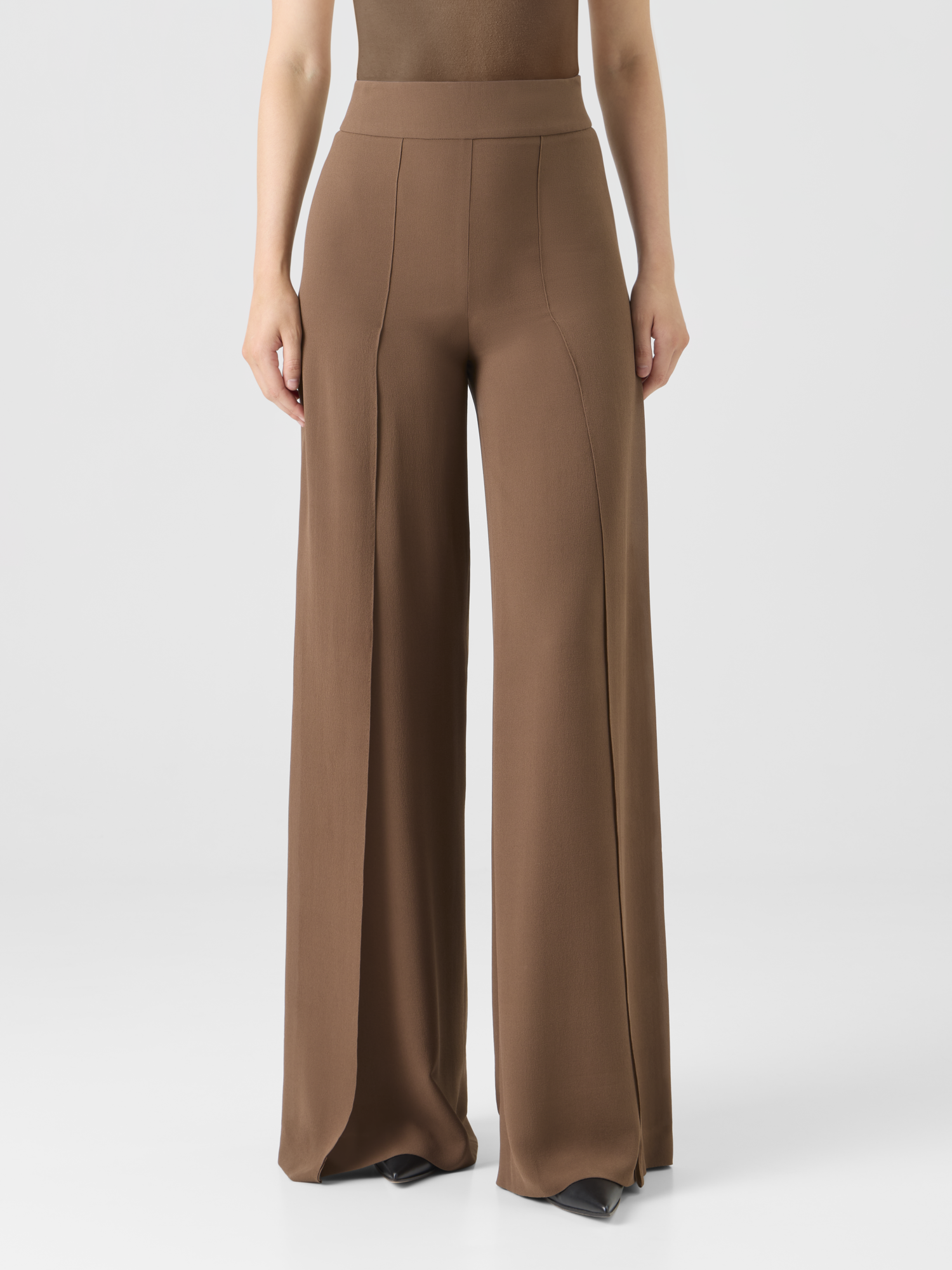 Designer Wide Silk Pants with Slits - brown 