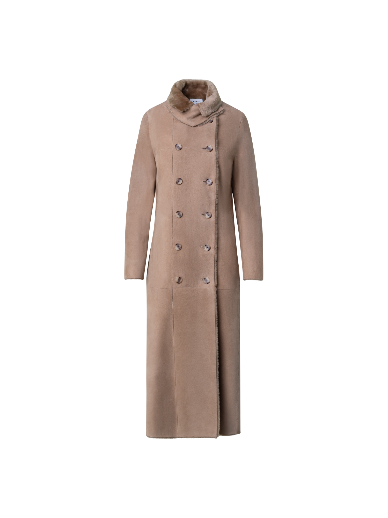 Designer Long Lamb Shearling Coat - beige