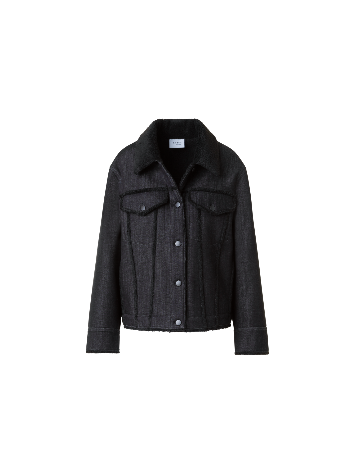 Designer Oversized Denim Jacket &  Faux Shearling Collar - black - neutral