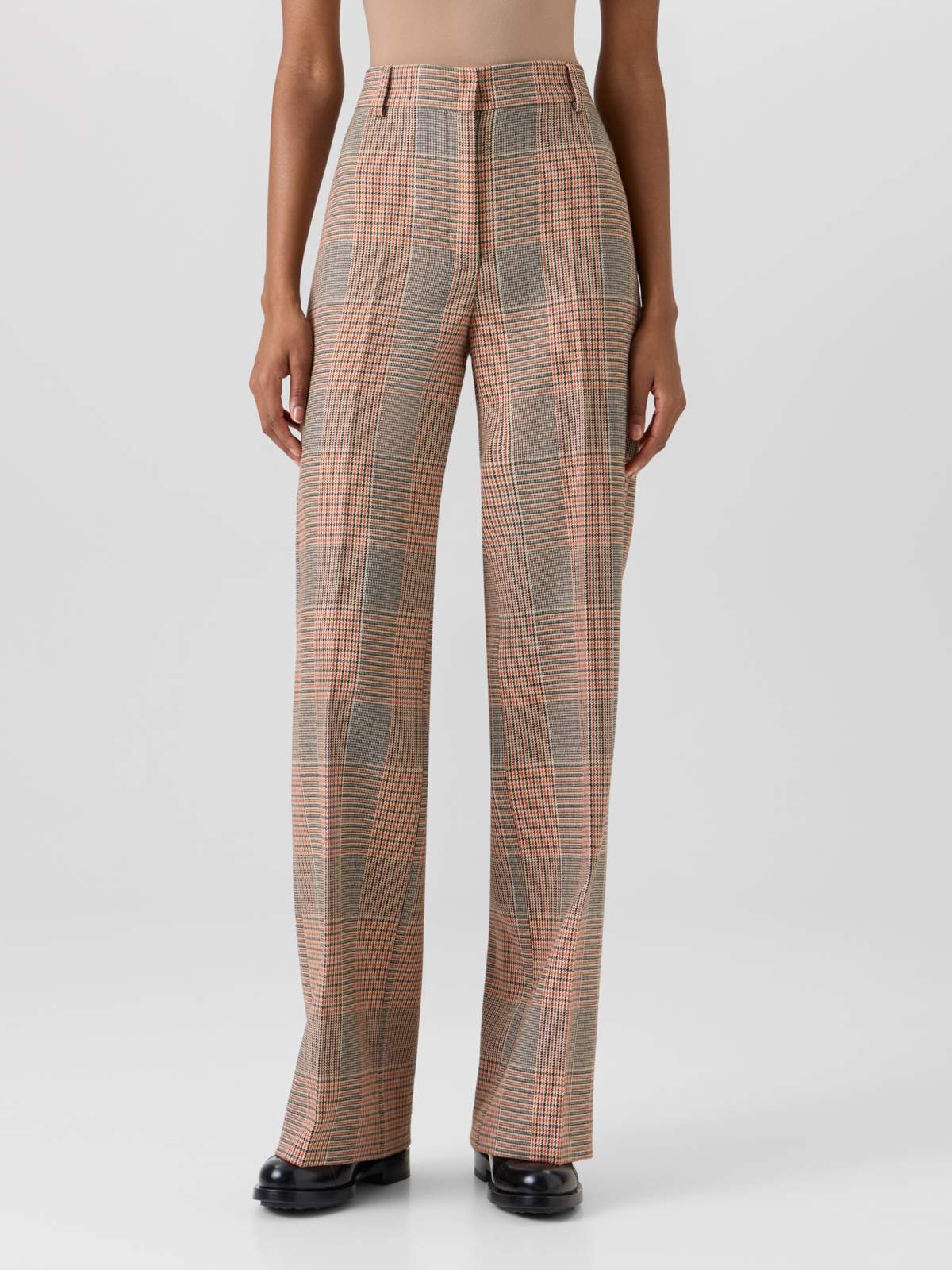 Designer Chiaro Wide-Leg Pants in Glen-Check Heavy Wool Twill - multicolor #editorial