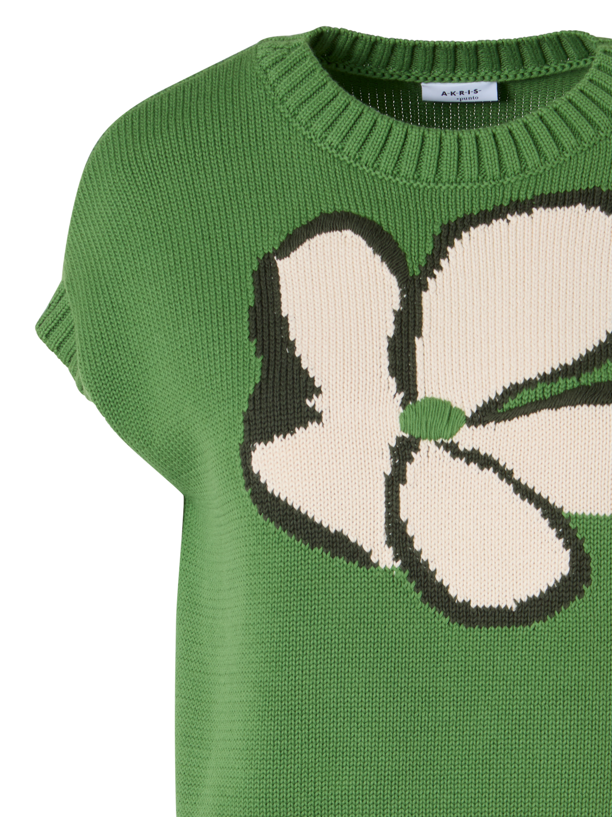Designer Cap-Sleeve Papercut Flower Knit Sweater - green