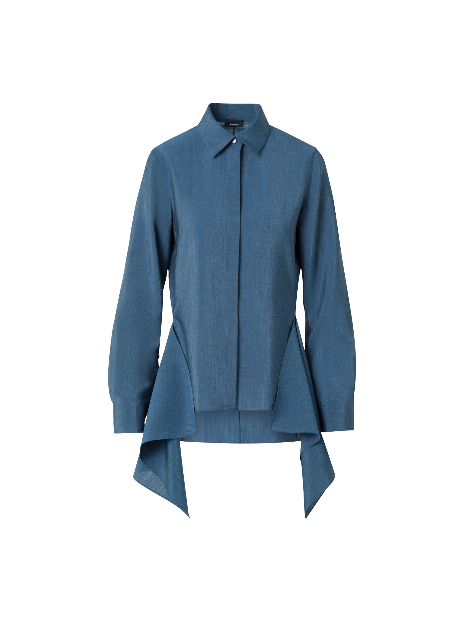 Designer Asymmetrical Blouse in Cool Wool - blue