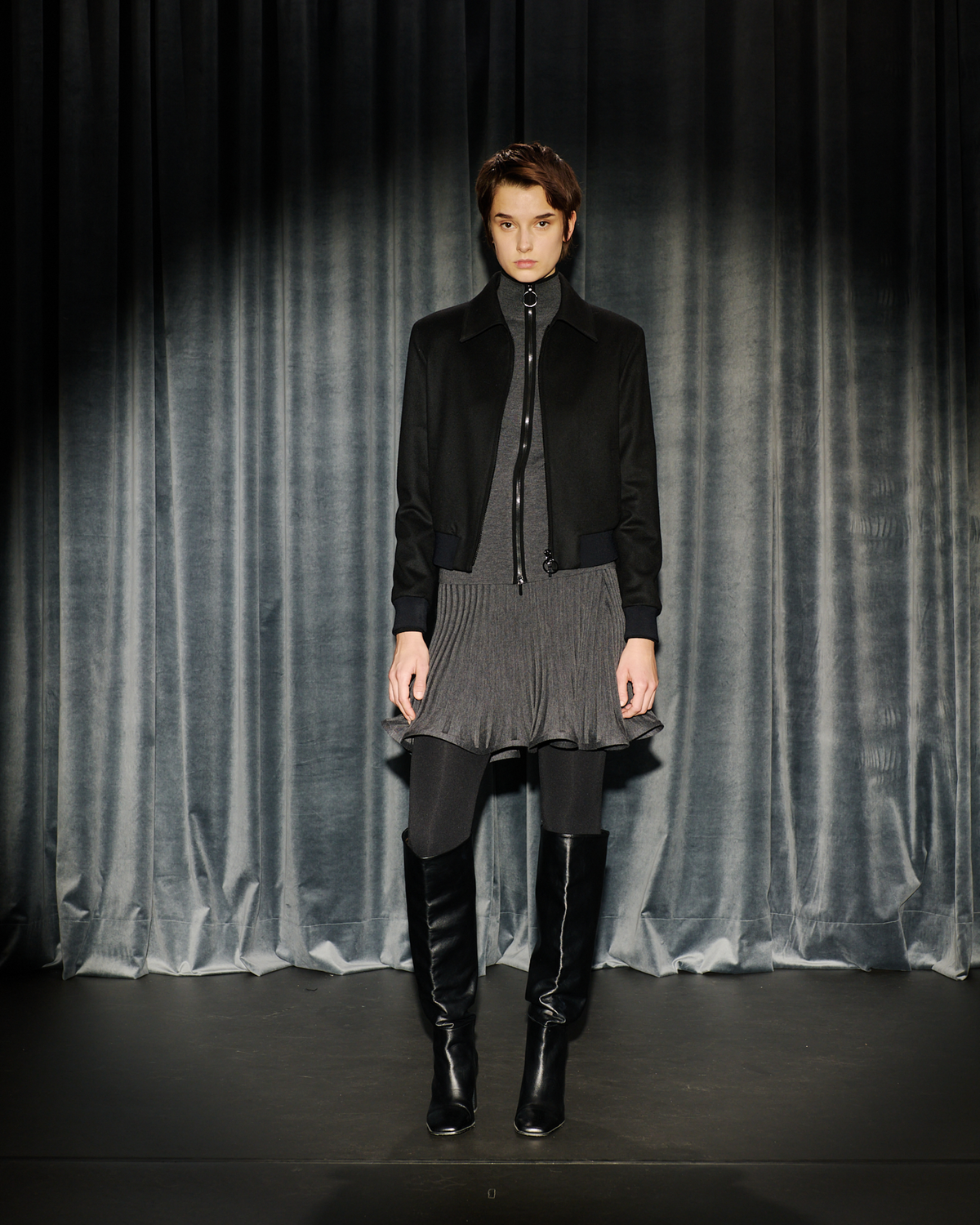 Designer Short Wool Cashmere Bomber Jacket - black - neutral