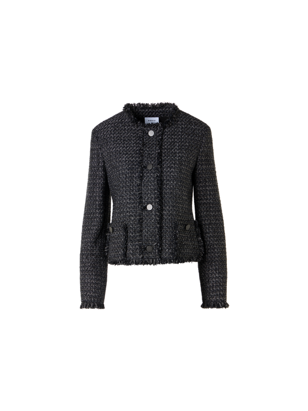 Designer Long-Sleeve Cotton-Blend Short Jacket - black