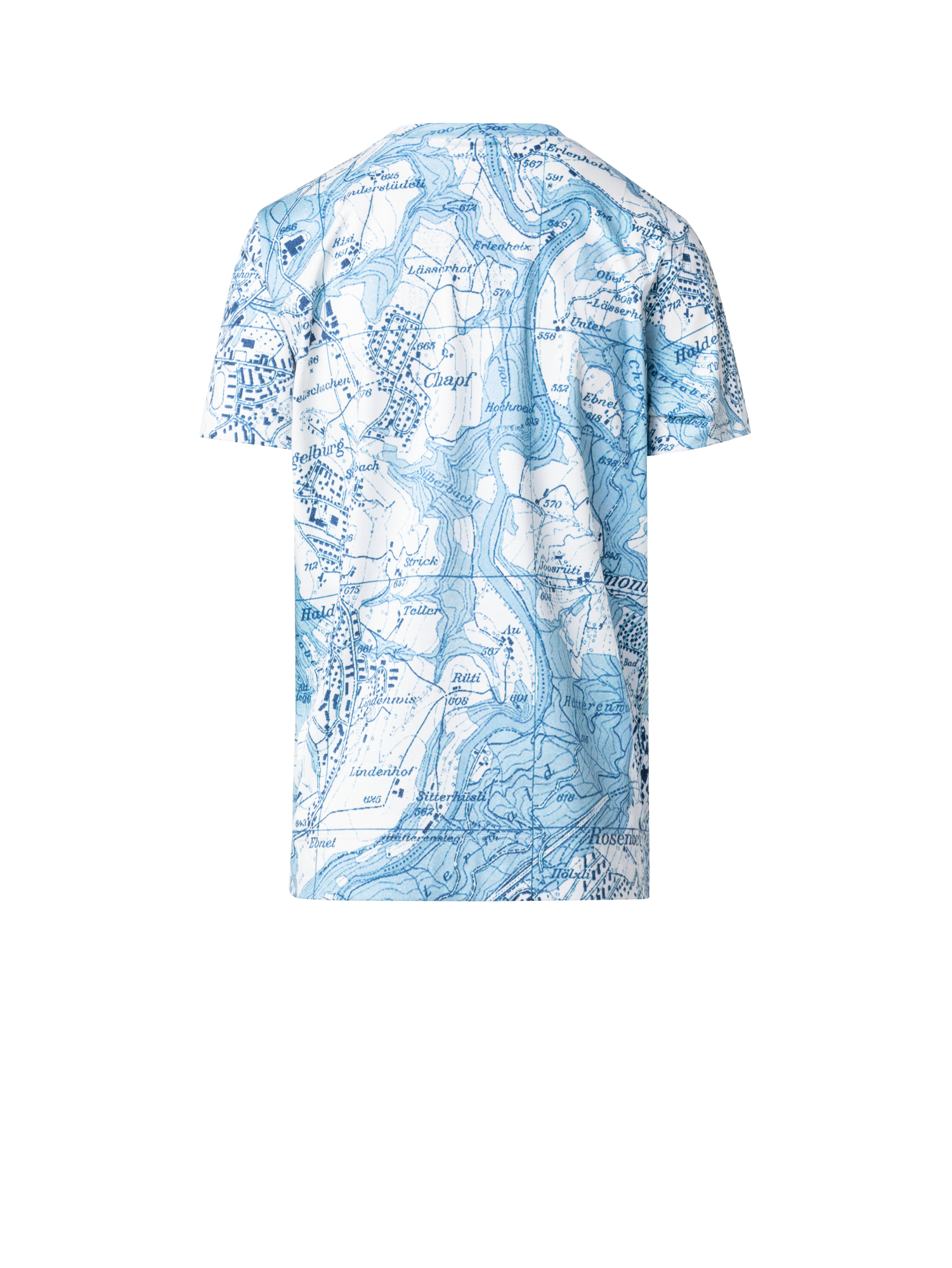 Designer St. Gallen Map Print Cotton Jersey T-shirt - blue - multicolor