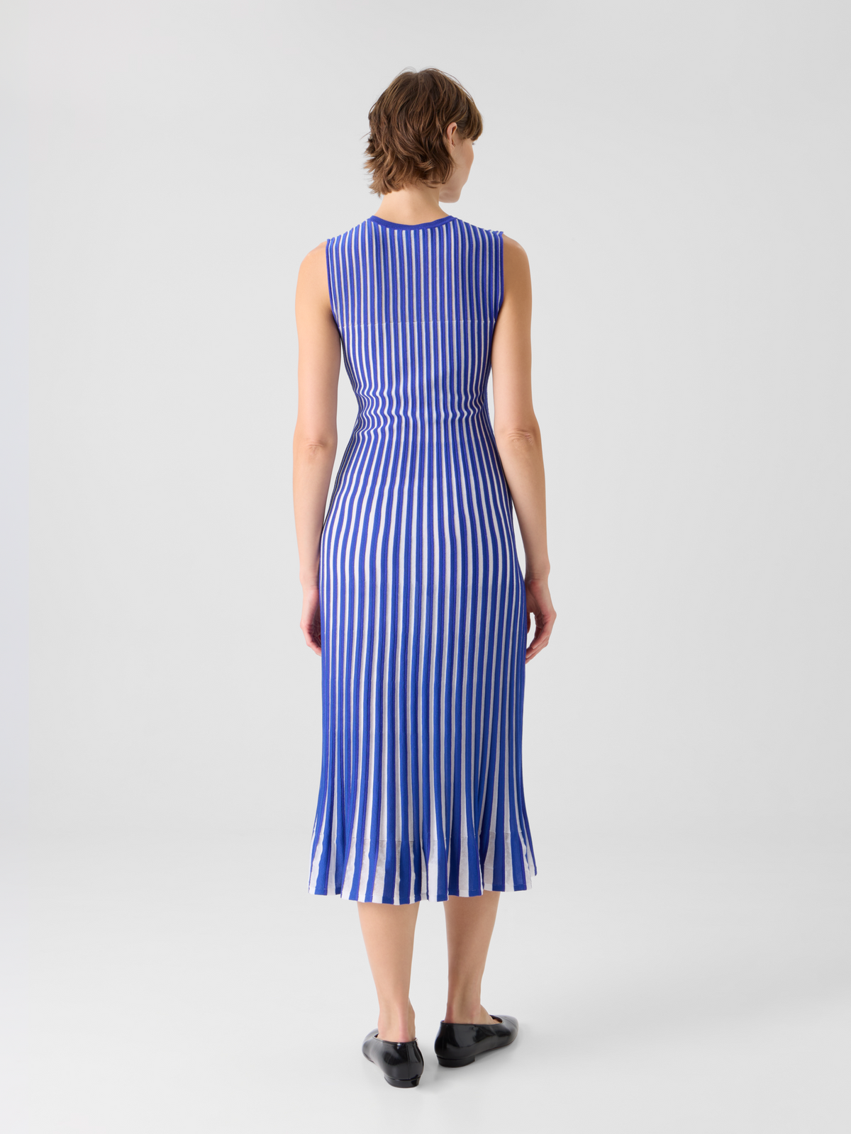 Designer Two Tone Rib Knit Dress with Sheer Shoulders - blue #editorial
