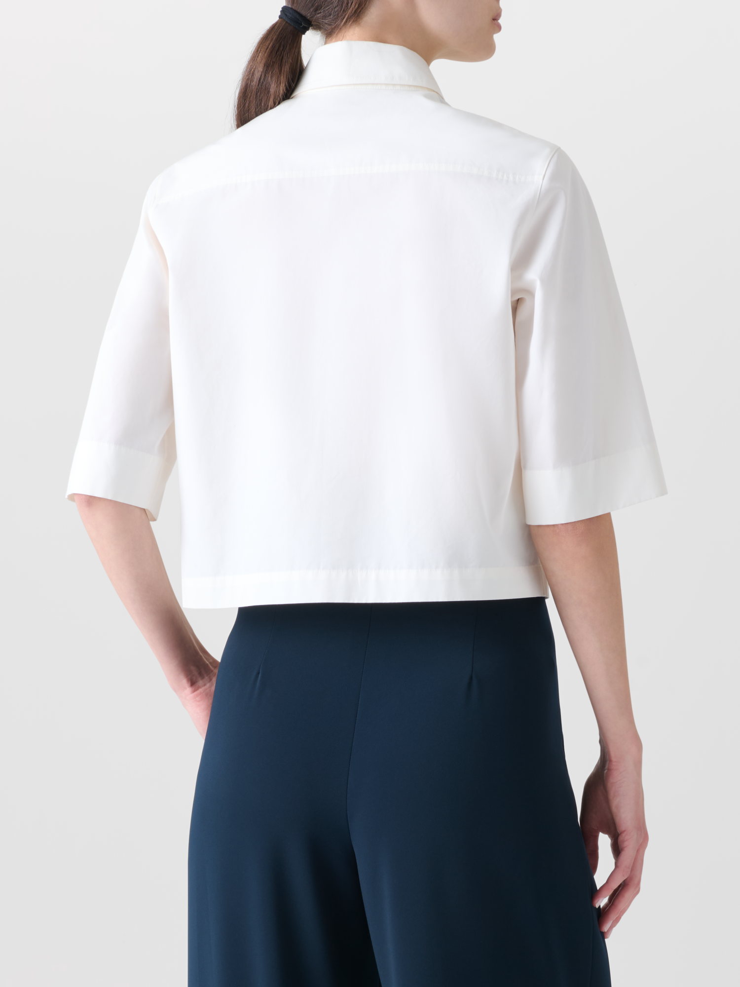 Designer Boxy Short-Sleeve Cotton Blouse - neutral - ecru - white 